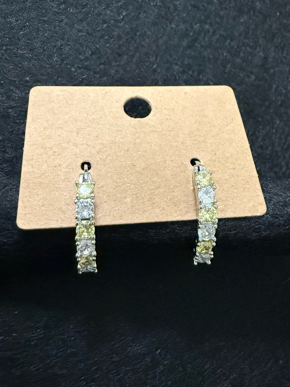 Hoop Earrings Yellow and Clear Round Cubic Zirconia Sparkly Silver-tone New